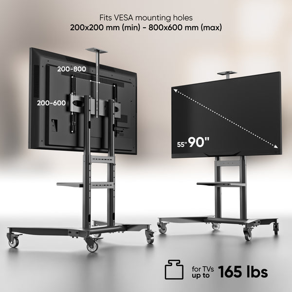 ONKRON Mobile TV Stand With Bracket 55"-90" Screens Up To 165lbs, Blac