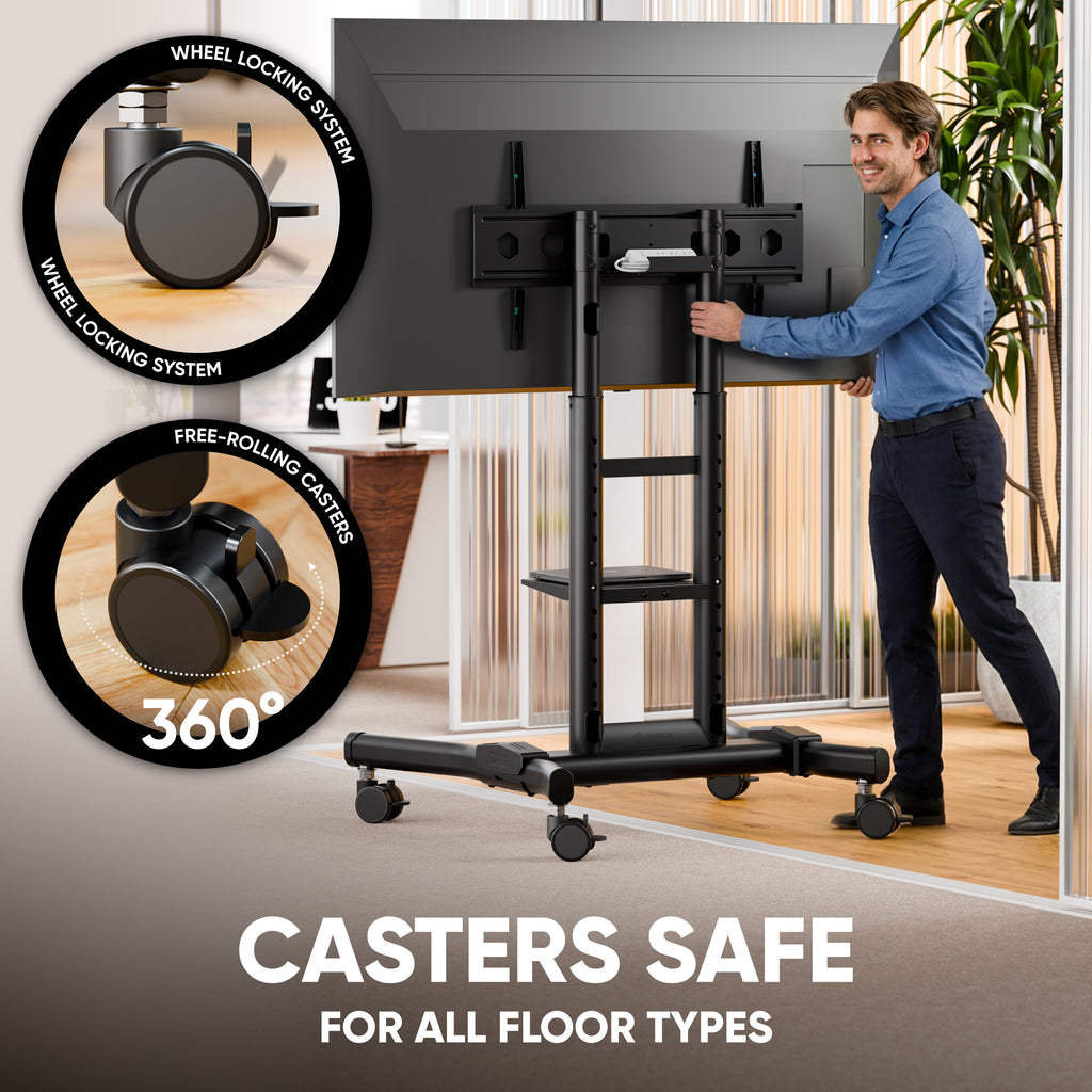ONKRON TS1551 Rolling TV Stand 43–75″, up to 143 lbs, Black