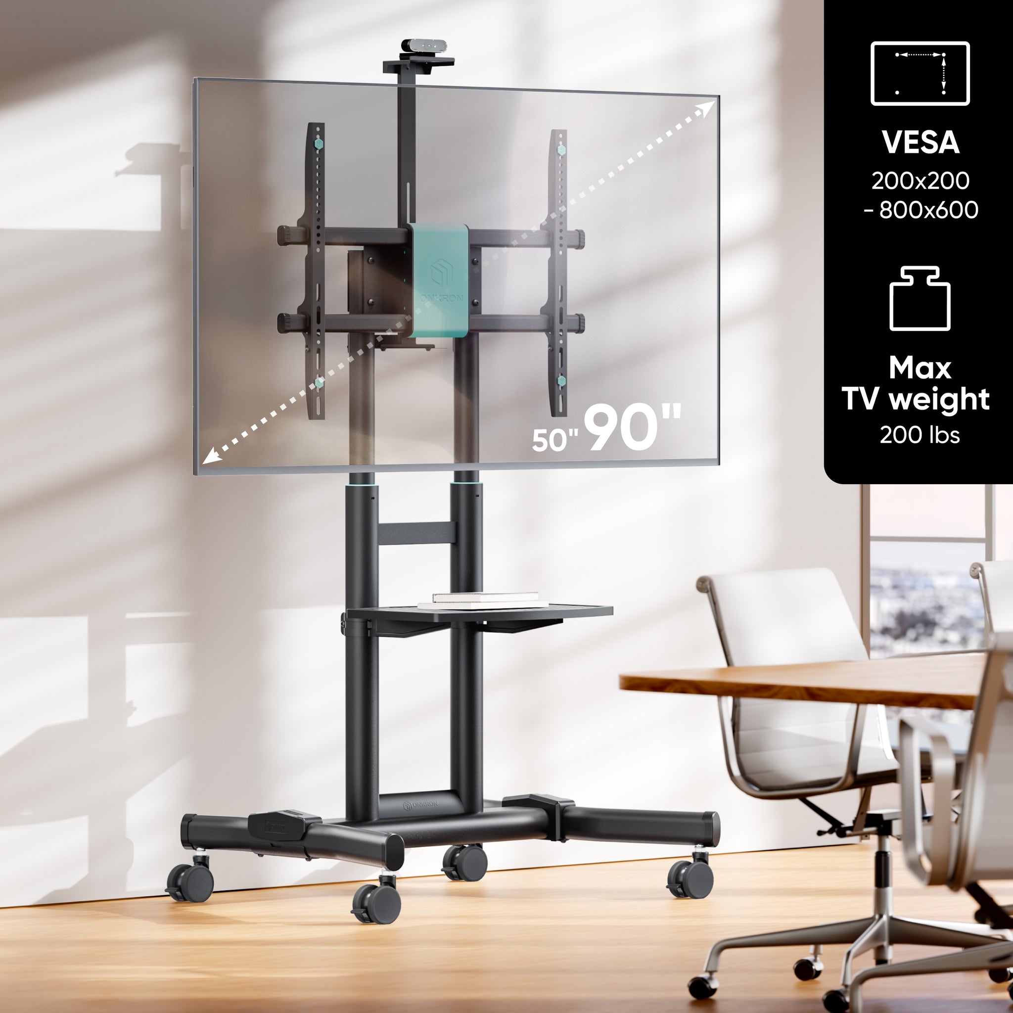 ONKRON TS1881 Rolling TV Stand 50–90″, up to 223 lbs, Black
