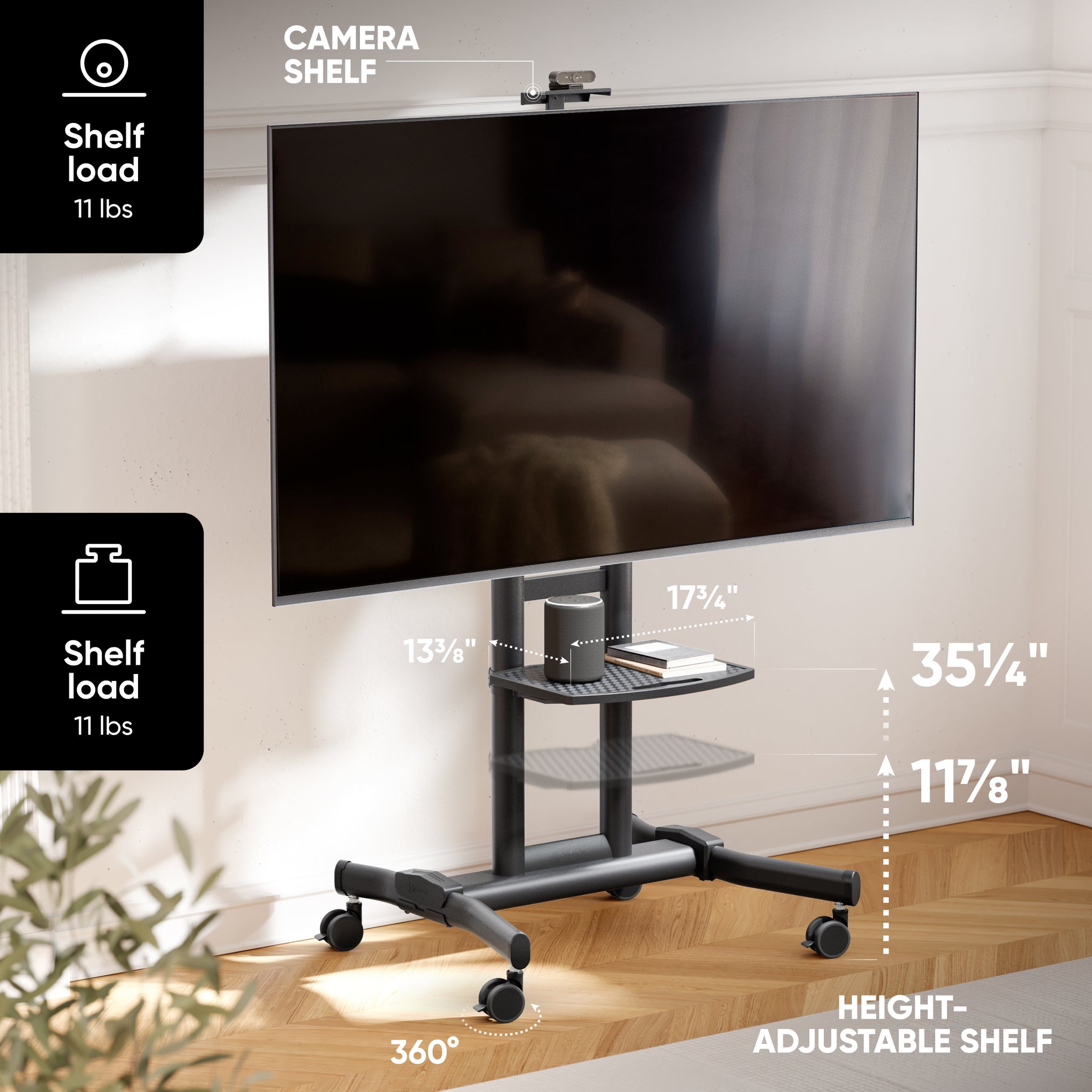 ONKRON TS1881 Rolling TV Stand 50–90″, up to 223 lbs, Black